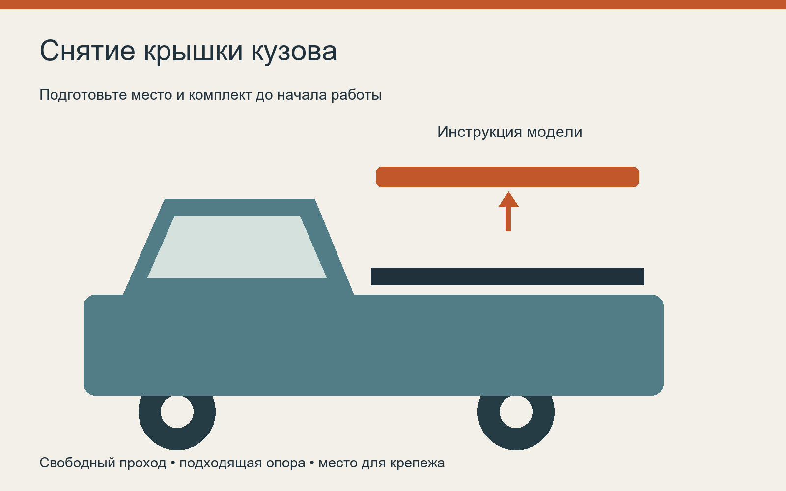 Подготовка места и комплекта для снятия крышки кузова